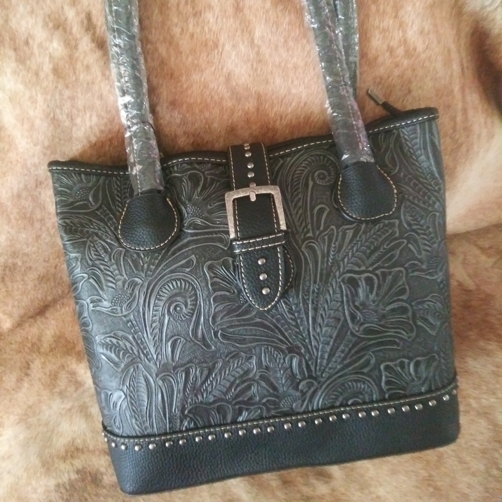 Genuine tooled leather C/C bag
